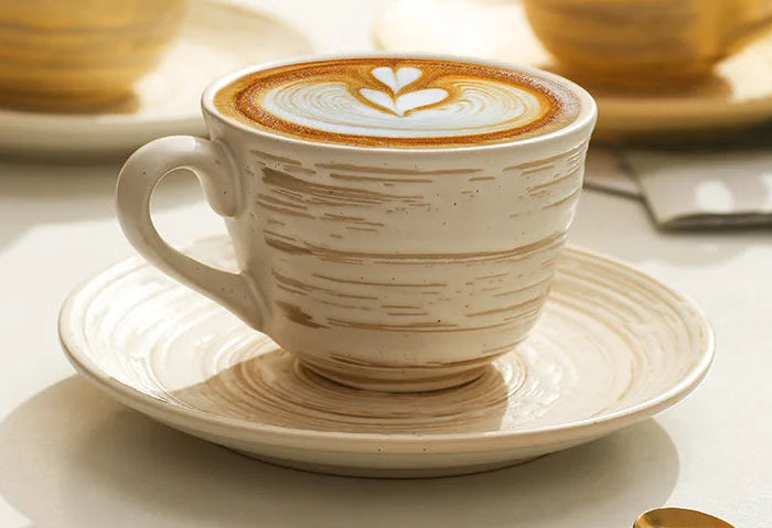 Japanese Style Ceramic Coffee Cup and Saucer 210 ml Brushed Stripe, view 4