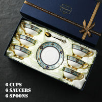 Porcelain Coffee Cup and Saucer Gift Set Ornate Teal and Gold