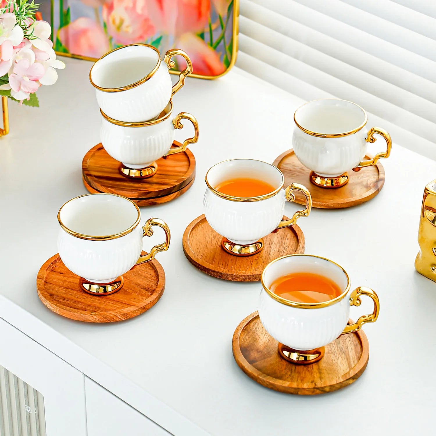European Gold Edged Espresso Cup Set 6pcs