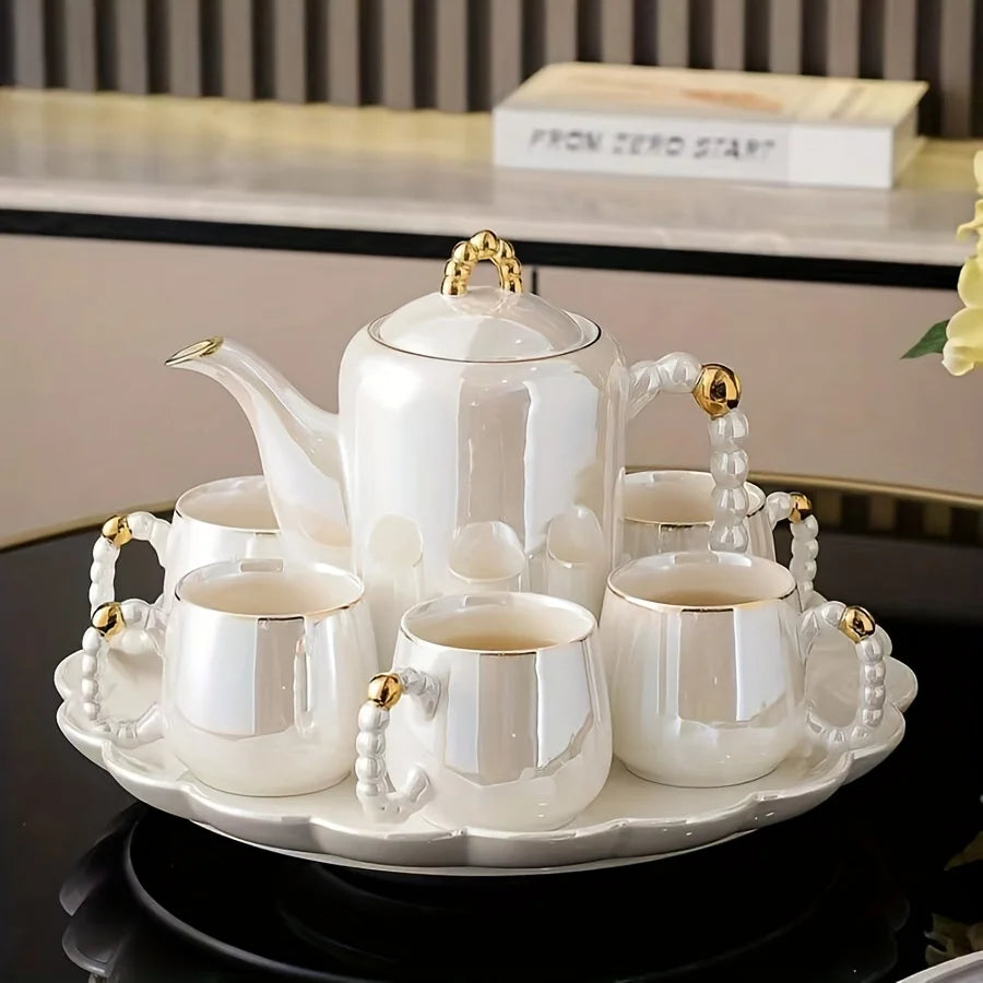 European Pearl White Porcelain Tea Set
