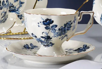Porcelain Tea Cup and Saucer 240 ml European Vintage Floral in Blue