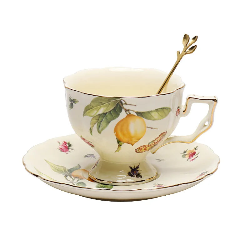 European Ceramic Lemon Butterfly Coffee Cup Set