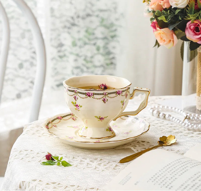 Porcelain Tea Cup and Saucer 230 ml Ivory Rose Garland, view 3