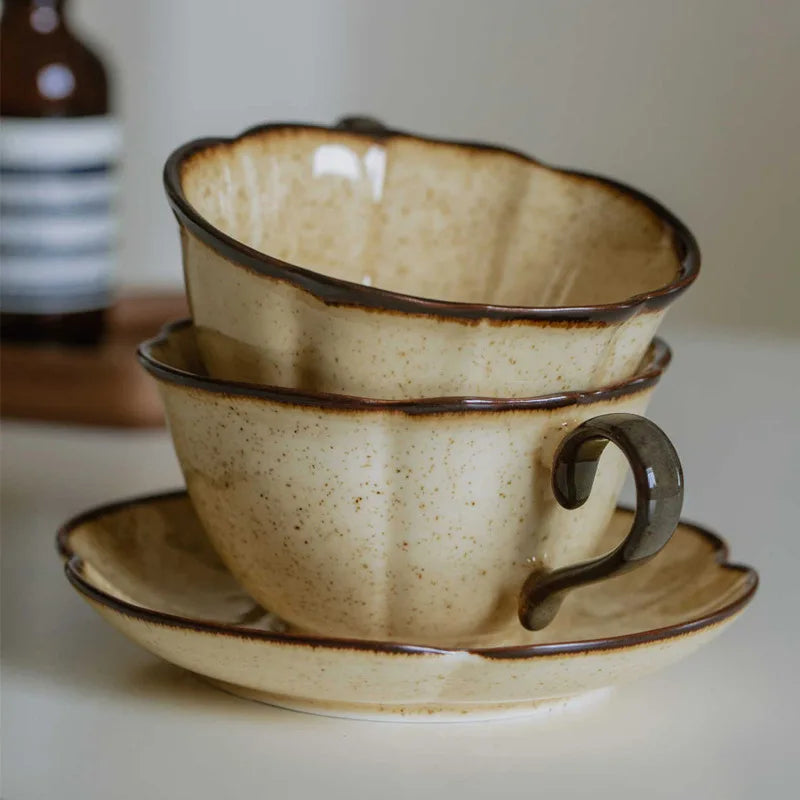 Kiln Glazed Ceramic Coffee Cup and Saucer 280 ml Retro, view 4