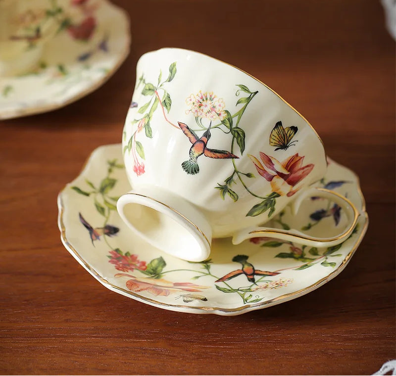 Porcelain Tea Cup and Saucer 250 ml Hummingbird Floral Design, view 4