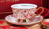 Bone China Tea Cup and Saucer 240 ml Red Floral Gold Trim