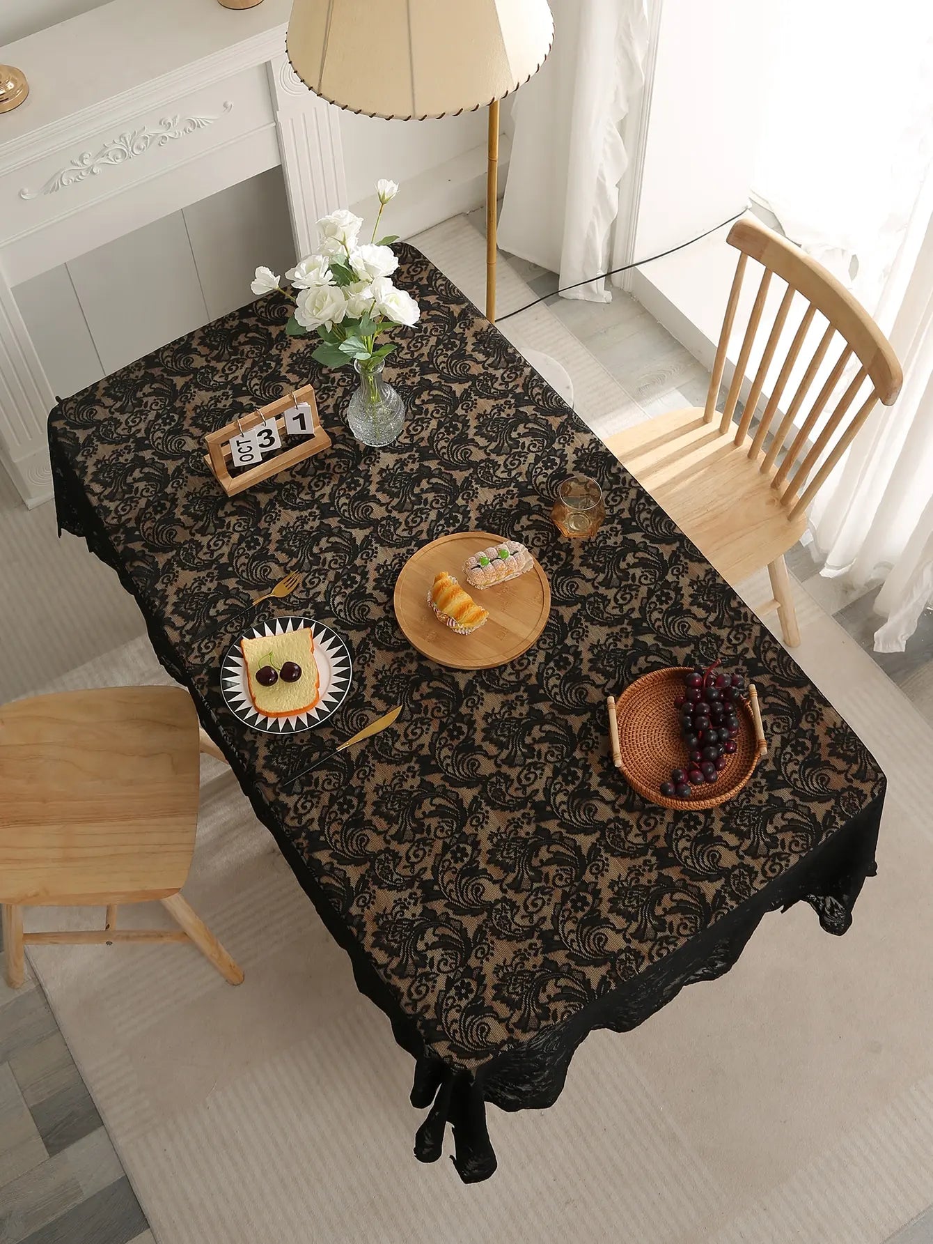 Black French Lace Tablecloth