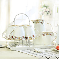 Bone China Tea Set with Teapot, 8 Cups, Saucers and Stand