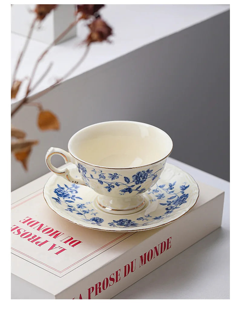 Porcelain Tea Cup and Saucer 225 ml Blue Floral Gold Rim, view 6