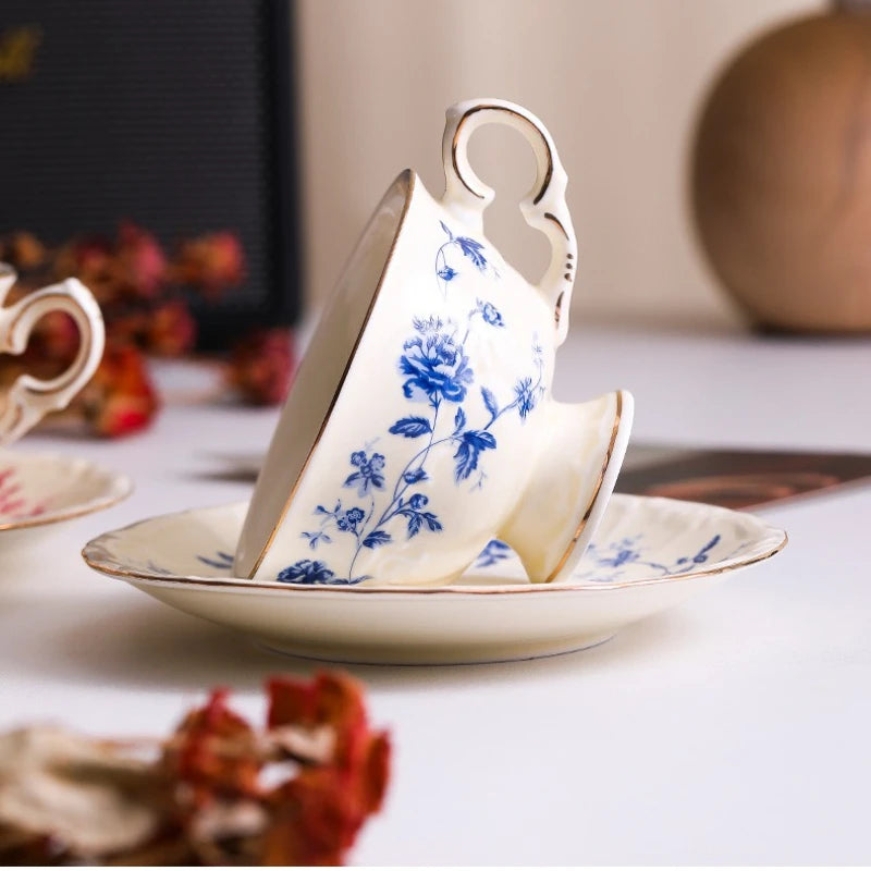Porcelain Tea Cup and Saucer 225 ml Blue Floral Gold Rim, view 4