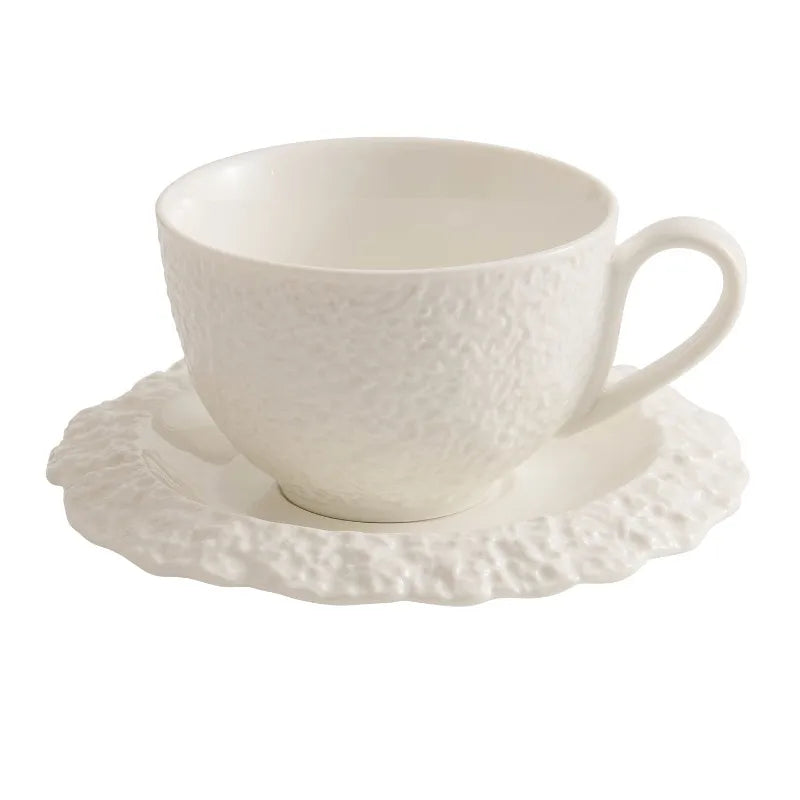 Ceramic Latte Cup and Saucer 320 ml White Rock Texture in White