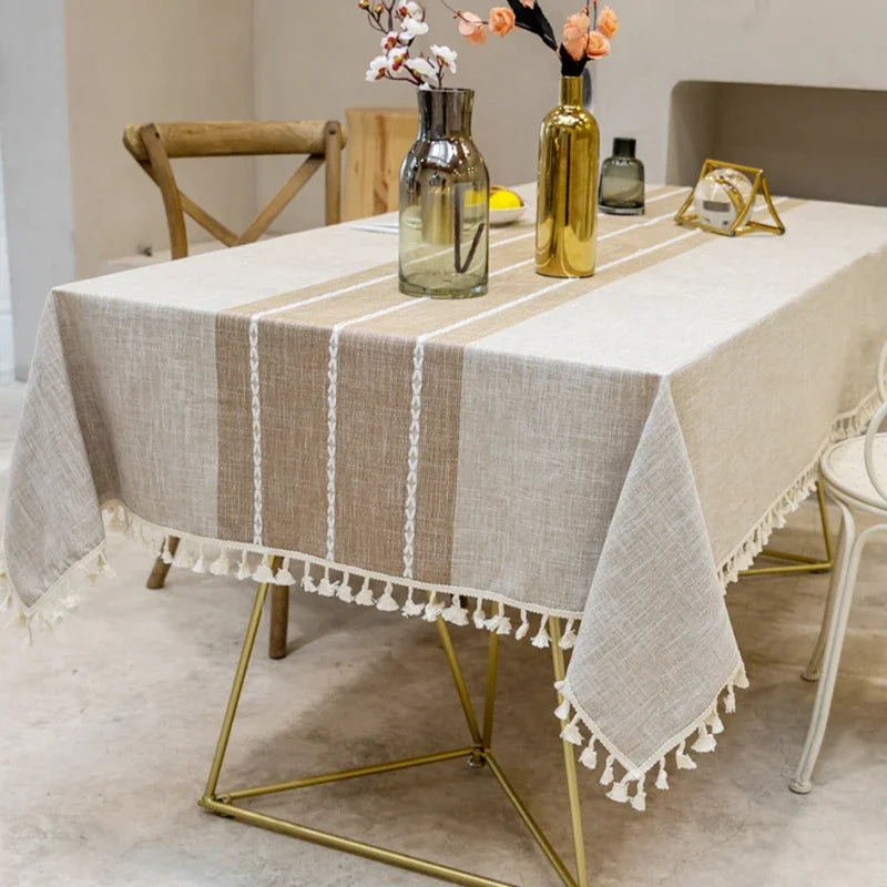 Battilo Linen Tablecloth with Tassels Waterproof