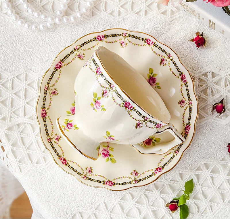 Porcelain Tea Cup and Saucer 230 ml Ivory Rose Garland, view 2