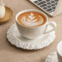 Ceramic Latte Cup and Saucer 320 ml White Rock Texture