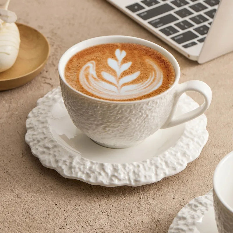 Ceramic Latte Cup and Saucer 320 ml White Rock Texture, view 3