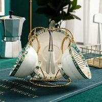 Bone China Coffee Cups Set for 2 with Stand