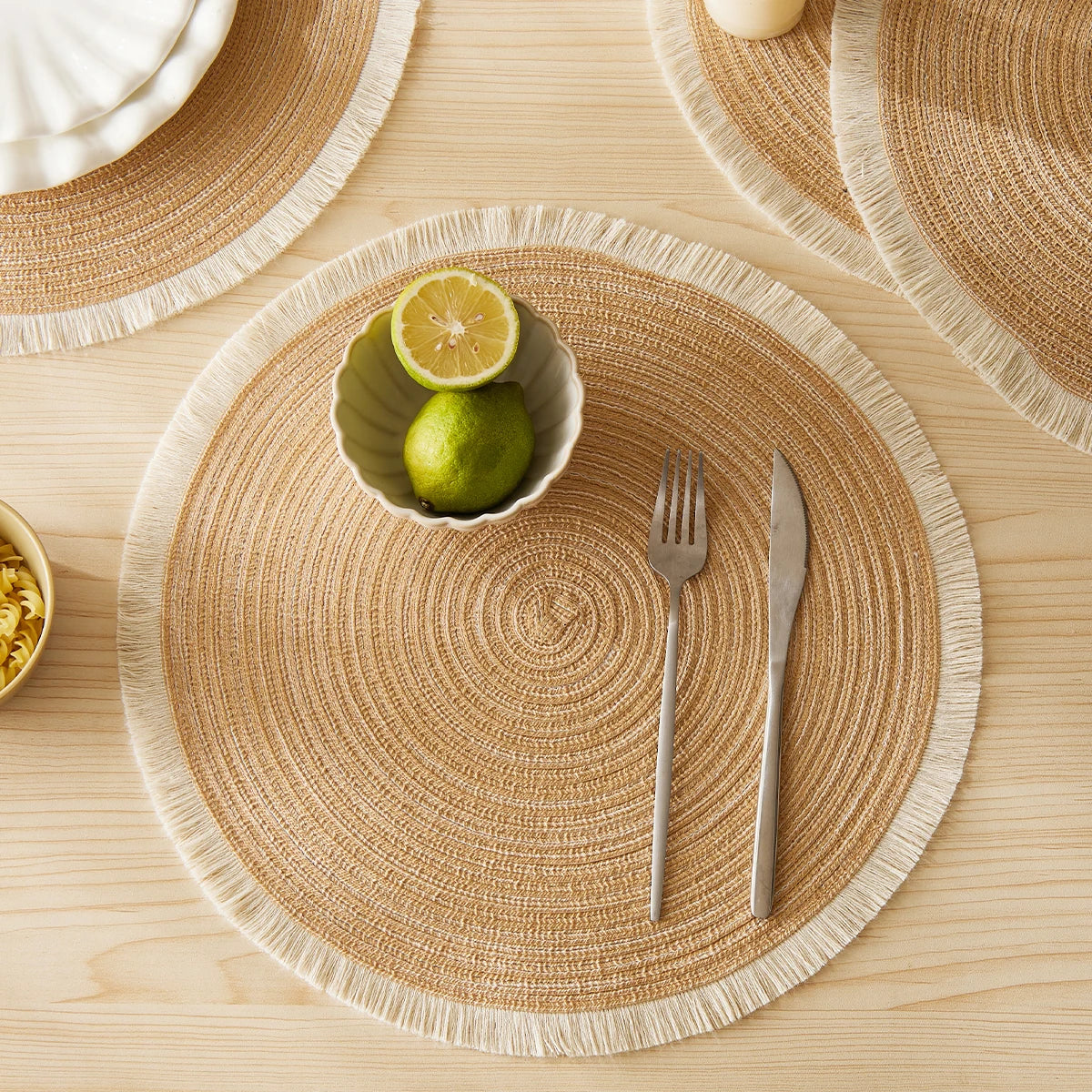 Fringe Round Woven Placemats -Set of 4
