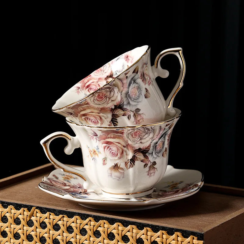 Porcelain Coffee Cup and Saucer 200 ml Rose Garden Gold Rim, view 6