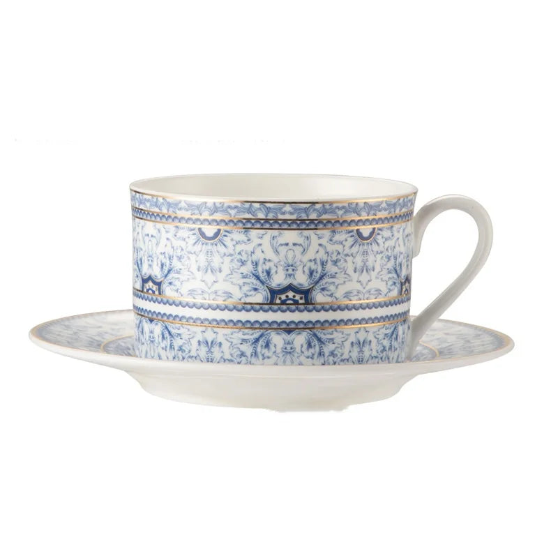 Ceramic Turkish Coffee Cups with Saucer 180 ml Blue and White in Blue Mosaic