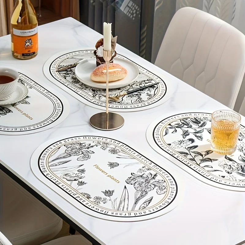Floral PU Leather Placemats Waterproof Design