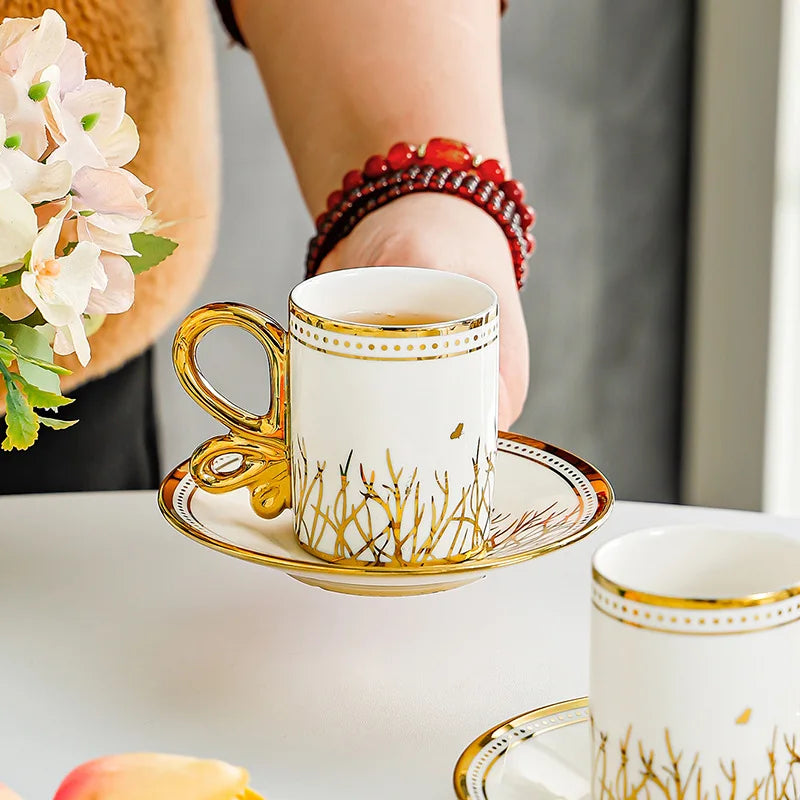 European Style Espresso Cups and Saucers Set of 6, 50 ml in Gold