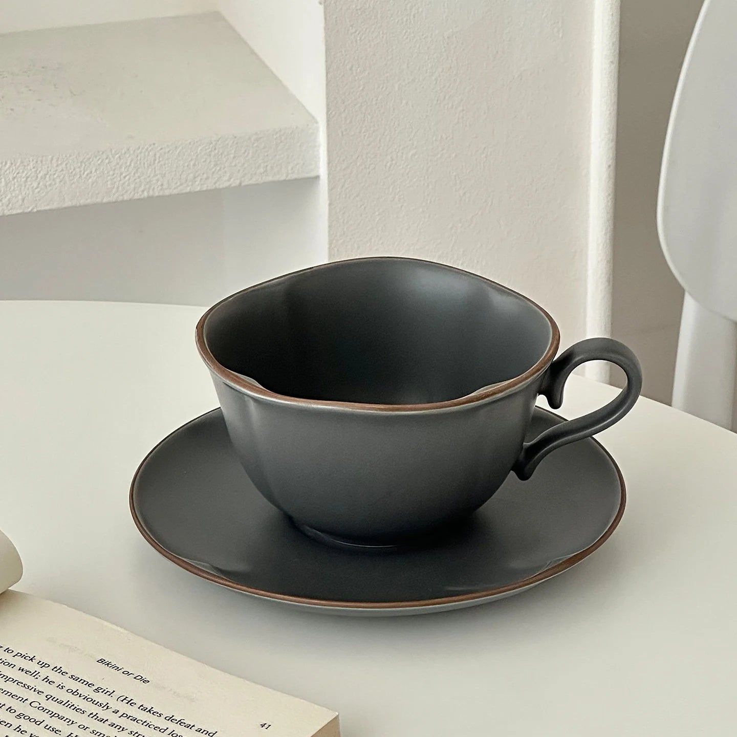 French Retro Ceramic Coffee Cup and Saucer 280 ml Matte, view 10