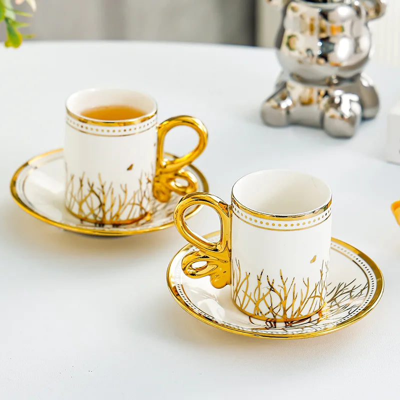 European Gold Ceramic Coffee Cup Set 6pcs