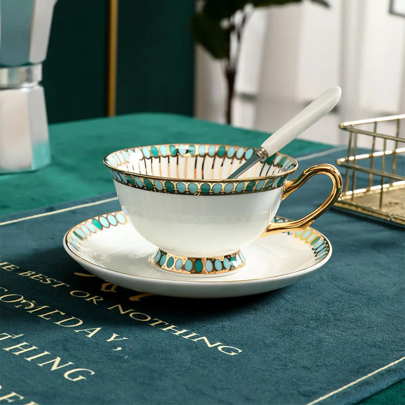 Bone China Coffee Cups Set for 2, With Spoons and Stand, view 4