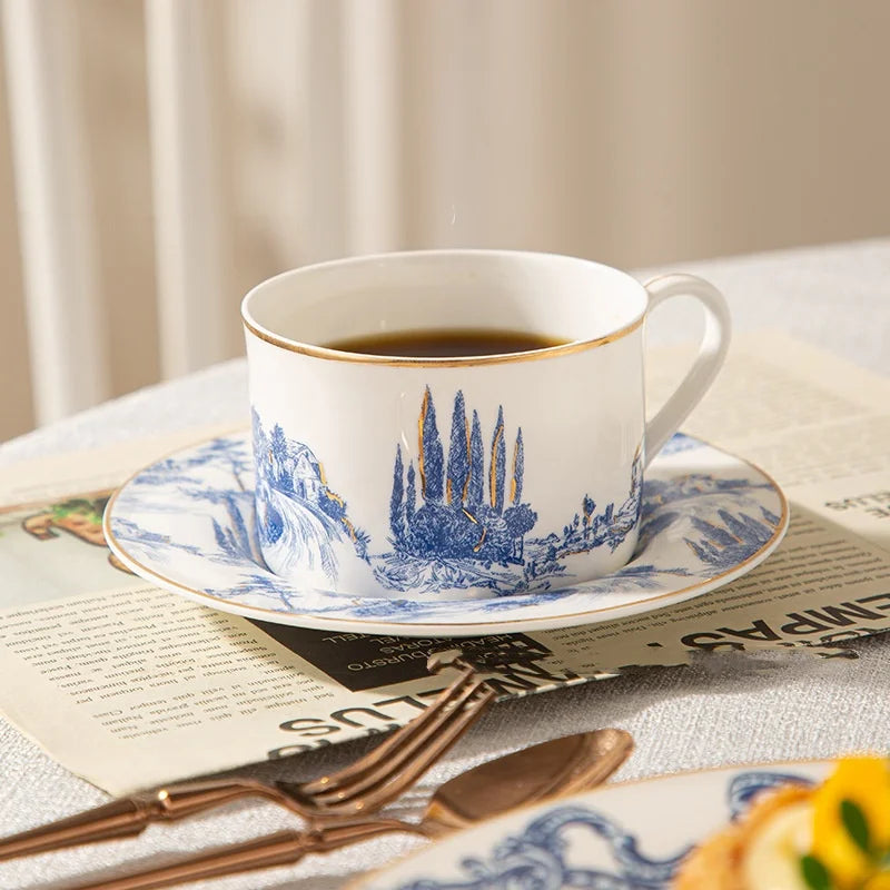 Ceramic Turkish Coffee Cups with Saucer 180 ml Blue and White, view 6