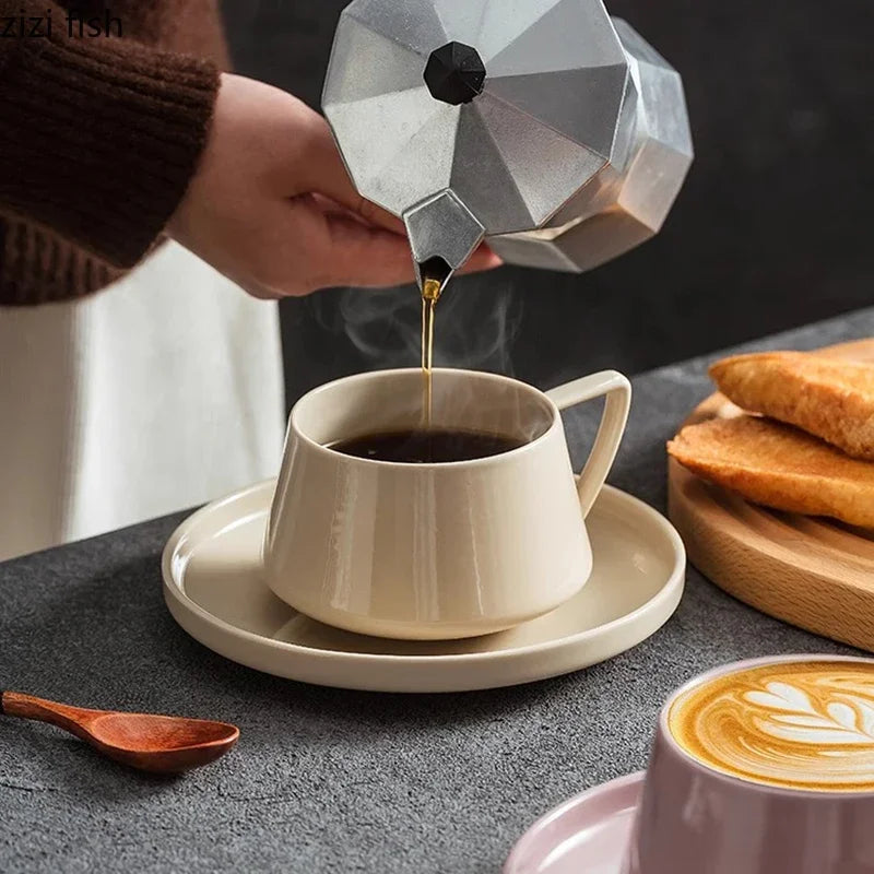 Ceramic Latte Cup and Dish Set 220 ml Modern Tapered Design, view 8