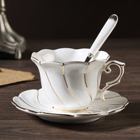 Ceramic Coffee Cups Saucers Spoons and Rack Set for 6