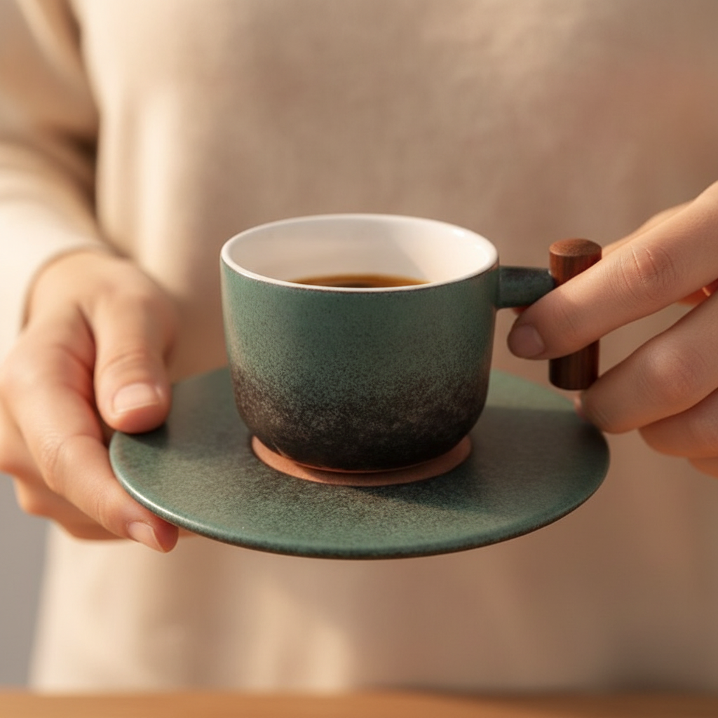 [IA] Green cup saucer set / 130ml | 3-human-use-controlled