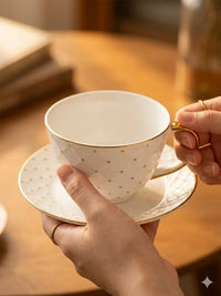 Hand Painted Bone China Cups and Saucers Set of 6