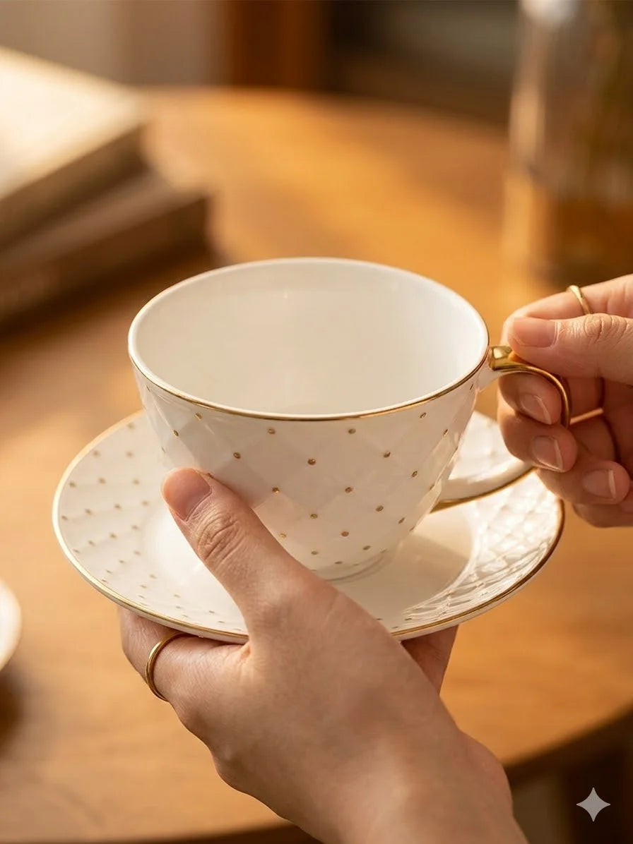 Hand Painted Bone China Cups and Saucers Set of 6, 200 ml, view 5